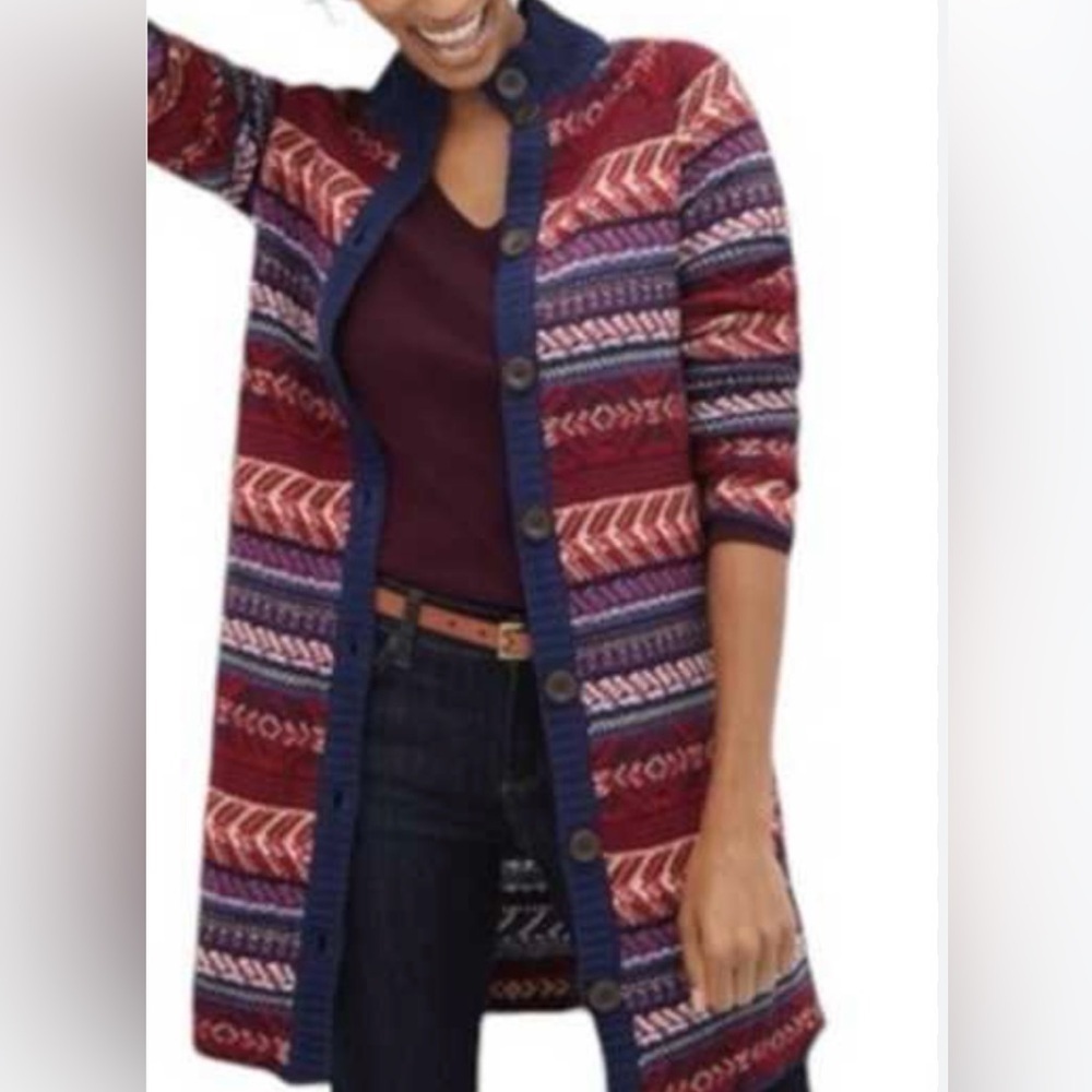St. John’s Bay textured button front long cardigan duster sweater - Picture 2 of 9